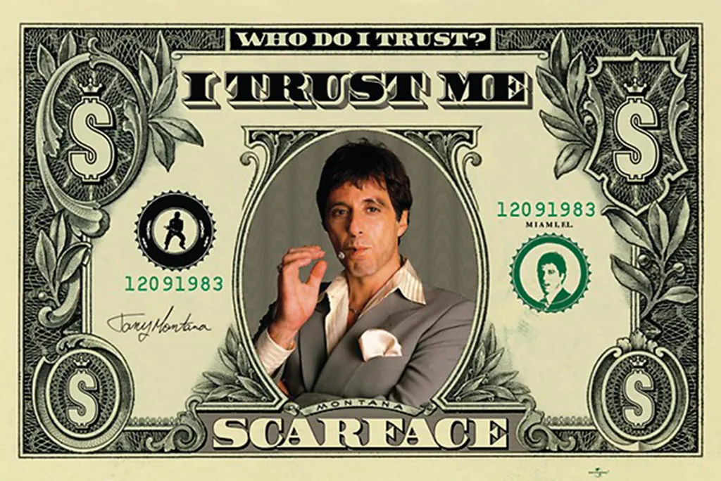 Scarface Dollarschein (Who do I Trust?) + Original tesa Powerstrips« (1 Pack/20 Stk.)